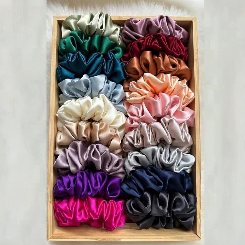 Bunvia Premium satin Scrunchies Hair band pack of 12 set Rubber Band Rubber Band(Pack of 12)