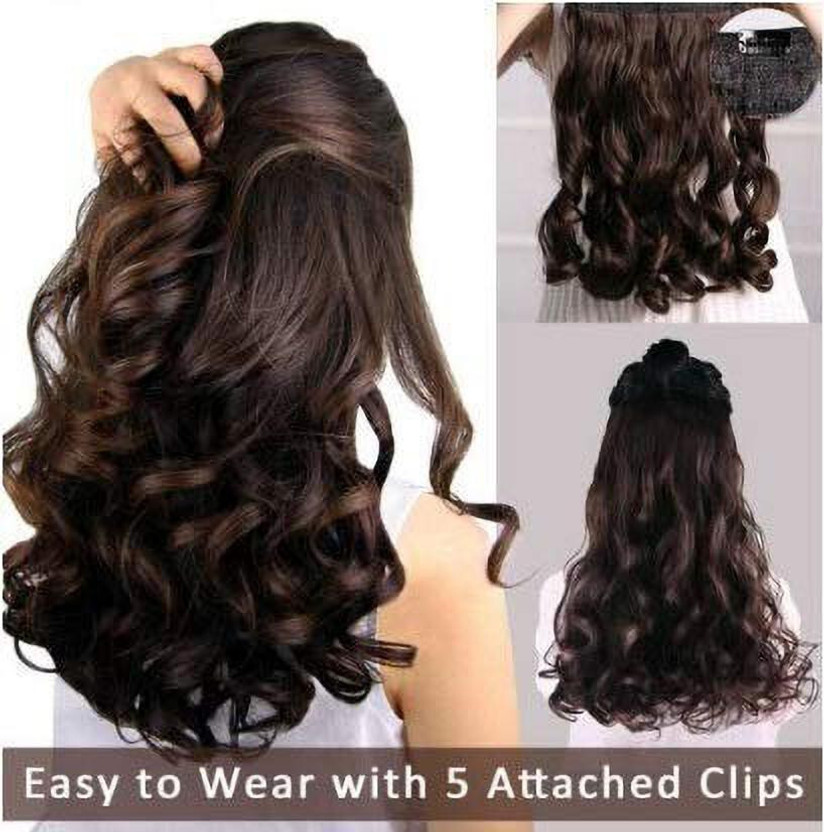 Bueno Full Head Curly Dark Brown Synthetic Fibre Clip in  Extensions for Women and Girls for Party and Casual Use(20-22 Inches) Hair Extension
