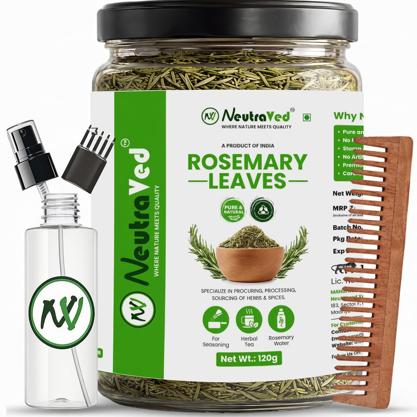 NeutraVed Rosemary Leaves 120g | Hair Growth + Mist Spray, Applicator & Neem comb(120 g)