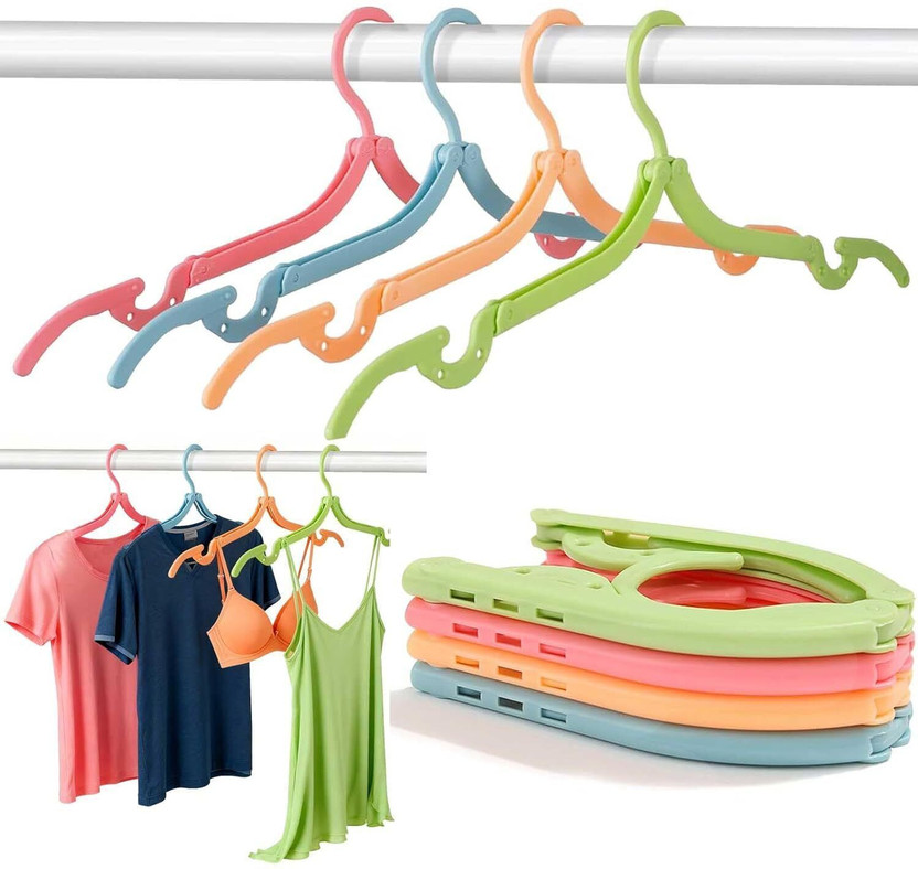 TWYN 360° Rotating Foldable Clothes Hanger Space Saving Travel Hanger Plastic Saree Pack of 8 Hangers For  Saree(Multicolor)