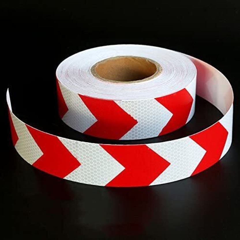 Crewbolt Reflective Tape High Visibility Caution Adhesive 2 Inch x 5 mtr White & Red 50 mm x 5 m White, Red Arrow Reflective Tape(Pack of 1)