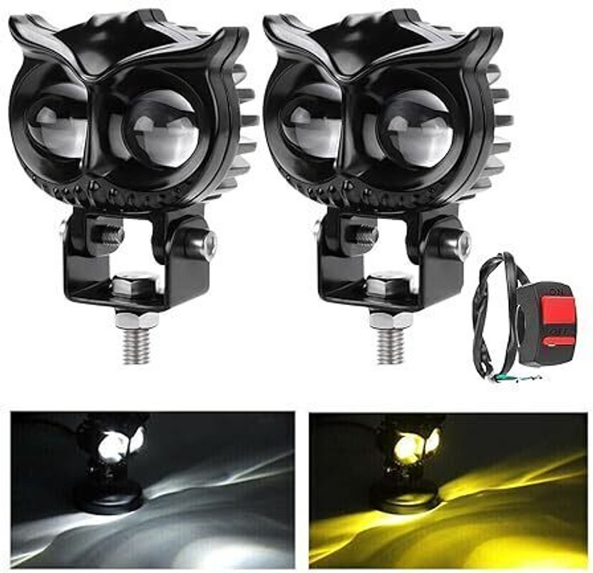 WROXTER WROXTER 2LED OWL Shape Metal Body Foglight Yellow-White light Low & High Beam Fog Lamp Motorbike, Car LED (12 V, 35 W)(Universal For Bike, Universal For Car, Pack of 2) - Flipkart Deal