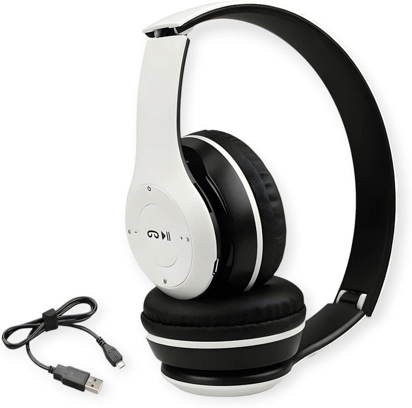 AIZINA Foldable Over-Ear Bass Max Studio Sound_JC Bluetooth & Wired(White, On the Ear)