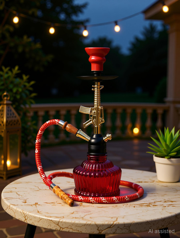JaipurCrafts Premium Designer Silver Star Gun Hookah Set 16 inch Glass, Iron Hookah(Red, Silver)