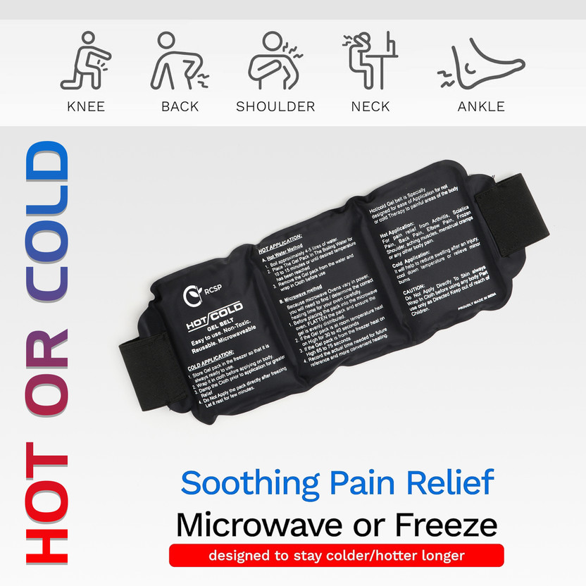RCSP Reusable Hot & Cold Gel Pack with Adjustable Straps for Pain Relief | Ice & Heat Therapy for Back, Knee, Shoulder neck, sports injuries | Leak Proof Pack(Black)