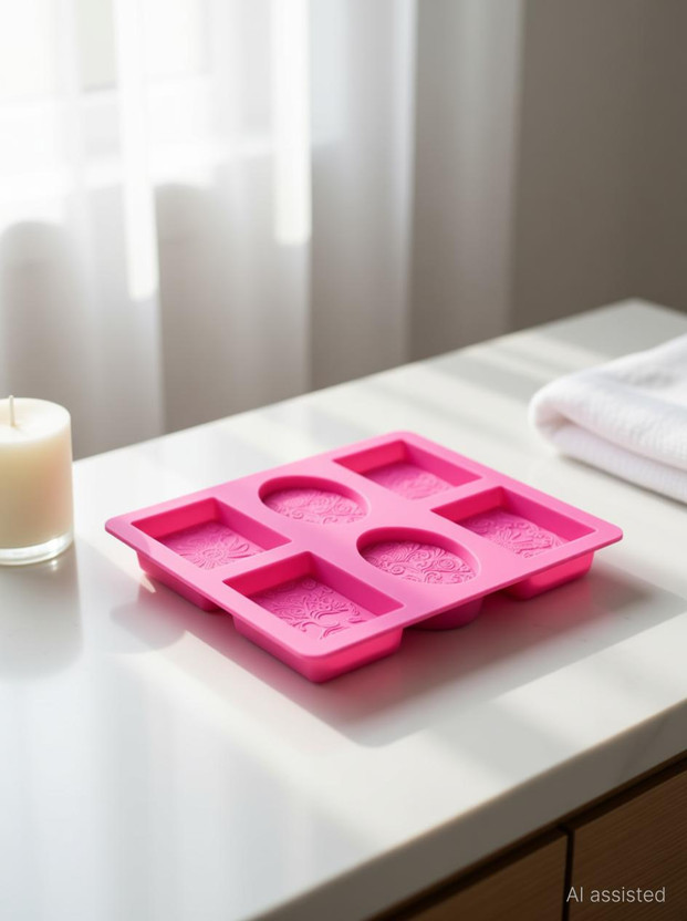 Grih Soukhya 6 Slots Oval shaped Silicone Mould For Soap and Candle making Pink Silicone Ice Cube Tray(Pack of1)