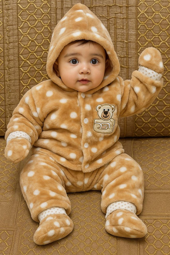 Tarishii Polka Print Collared Neck Casual Baby Boys & Baby Girls Reversible Brown Sweater