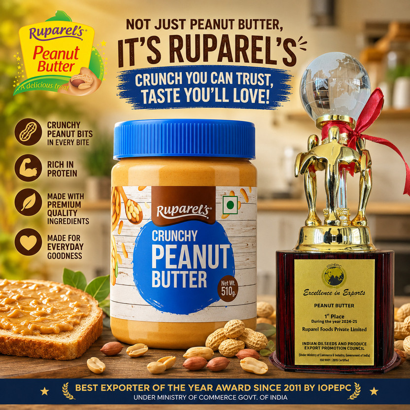 ruparel's CRUNCHY PEANUT BUTTER 510G TASTY & HEALTHY PROTIEN 26.2G PER 100G(0.51 kg)