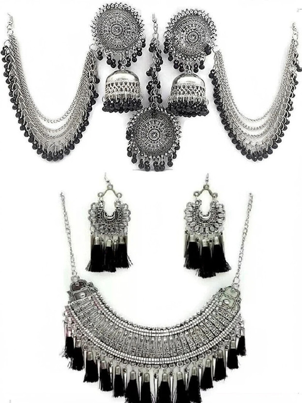 Reeba Reeba Oxidised Silver, Rubber, Alloy Black Silver Black Jewellery Set(Pack of 1) - Flipkart Deal