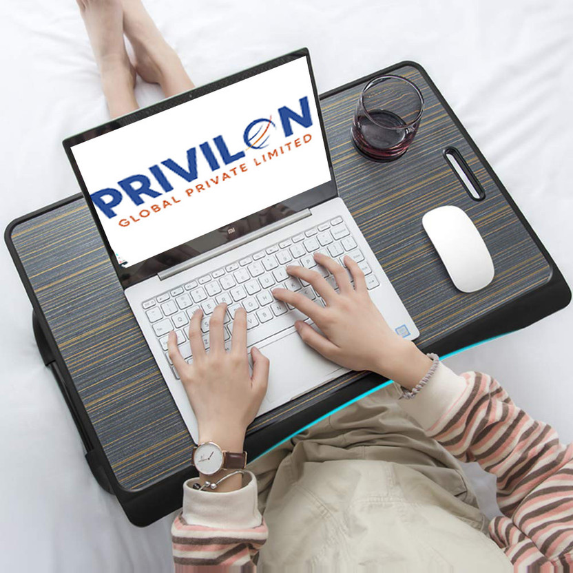 privilion global BLACK TWIST GOLDS LINE Wood Portable Laptop Table(Finish Color - black, Pre Assembled)
