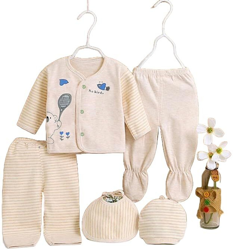Fancy Walas Presents Born Baby Winter Wear Warm Clothes 5Pcs Sets Fleece/Falalen Suit Infant(Yellow)