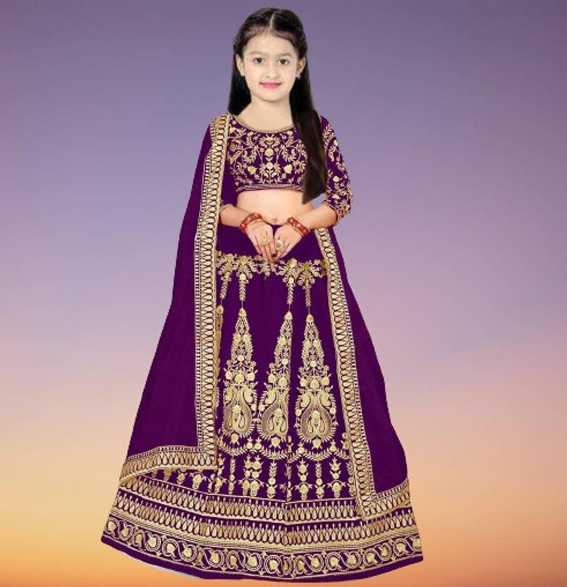 Girls Lehenga Choli Ethnic Wear Embroidered Lehenga, Choli and Dupatta Set Price in India Buy