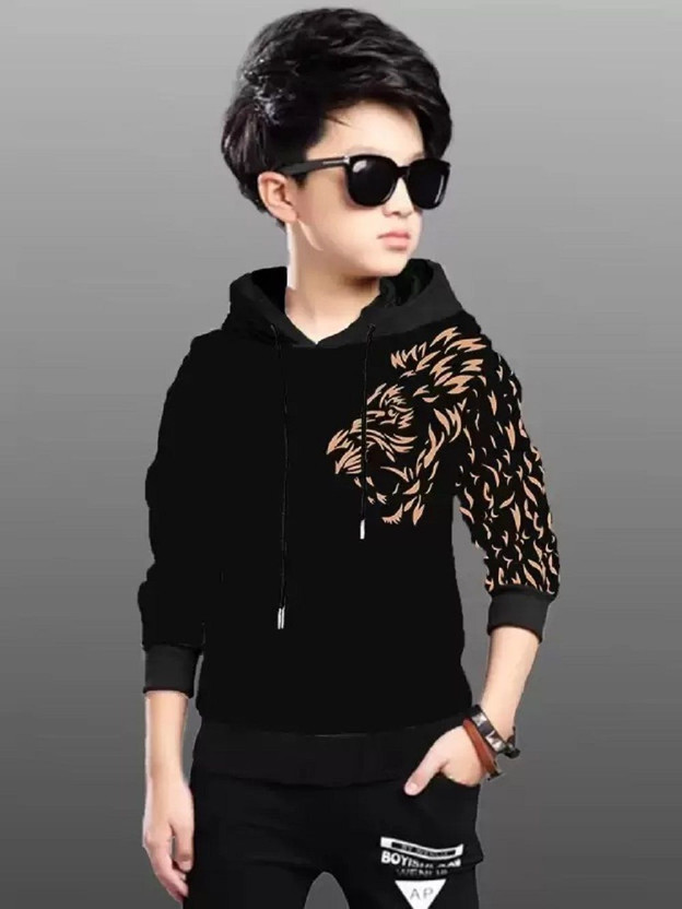 BG ONLINE Boys & Girls Animal Print Cotton Blend Regular T Shirt(Black, Pack of 1)