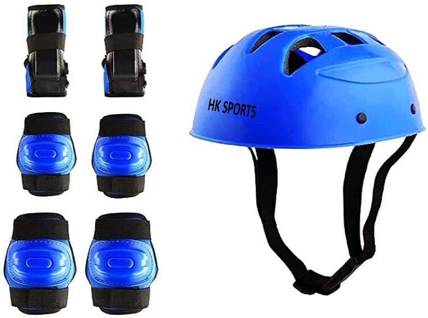 HK Sports Flourascent Skating Protection Kit - Helmet || Elbow || Knee || Hand Guard Skating Kit
