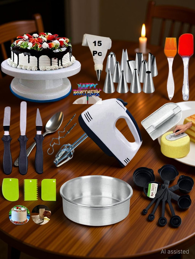 NIJAMRUT cake making materials with beater+cake baking set combo Kitchen Tool Set(Multicolor, Baking Tools, Brush, Cooking Spoon, Knife, Measuring Jug, Spatula)