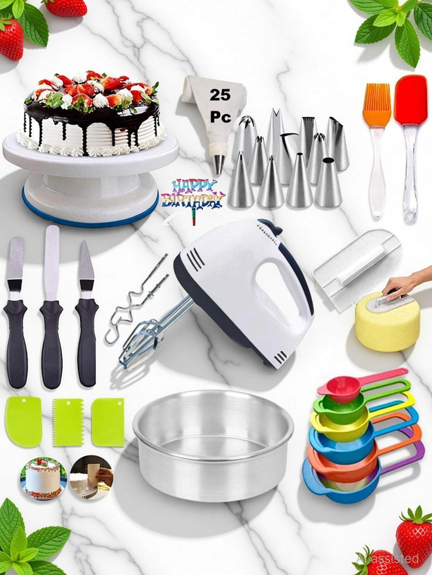 NIJAMRUT Cake Decorating Tools Kit for Beginners & Professionals Kitchen Tool Set(Multicolor, Baking Tools, Brush, Cooking Spoon, Knife, Measuring Jug, Spatula)