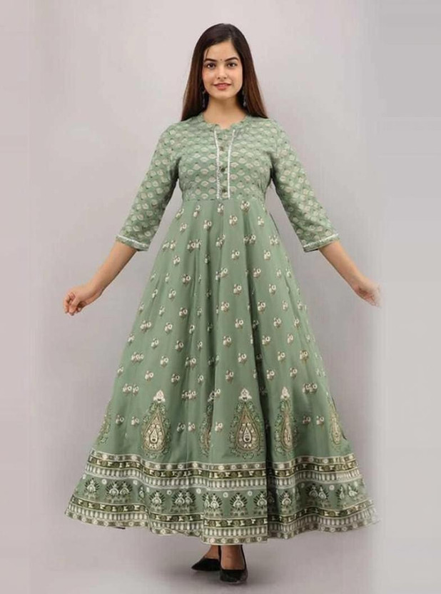 Flipkart R GLOBAL Women Printed Anarkali Kurta(Light Green) - Flipkart Deal