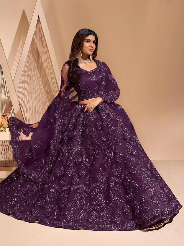 Reelove Factory Embroidered Semi Stitched Lehenga Choli(Purple)