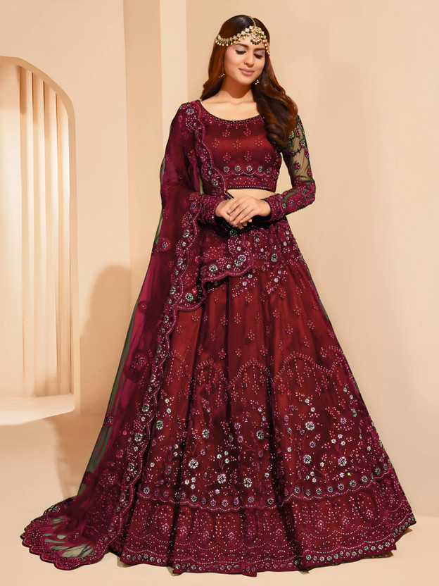 Divastri Divastri Embroidered Semi Stitched Lehenga Choli(Maroon) - Flipkart Deal
