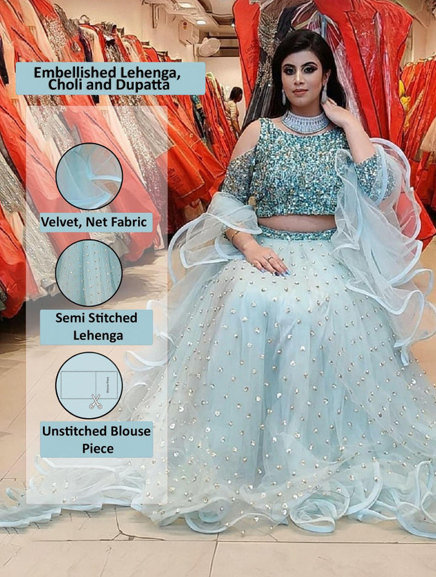 Mert Mert India Embellished Semi Stitched Lehenga Choli(Light Blue) - Flipkart Deal