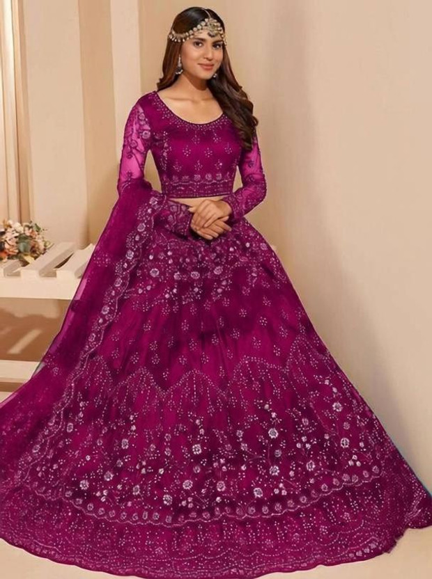 Divastri Embroidered Semi Stitched Lehenga Choli(Purple)