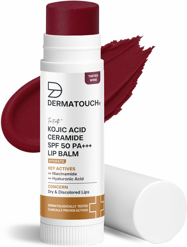 Dermatouch Kojic Acid Ceramide SPF 50 PA+++ Cherry Red Lip Balm for Pigmented & Dry Lips Tinted Wine(Pack of: 1, 5 g)