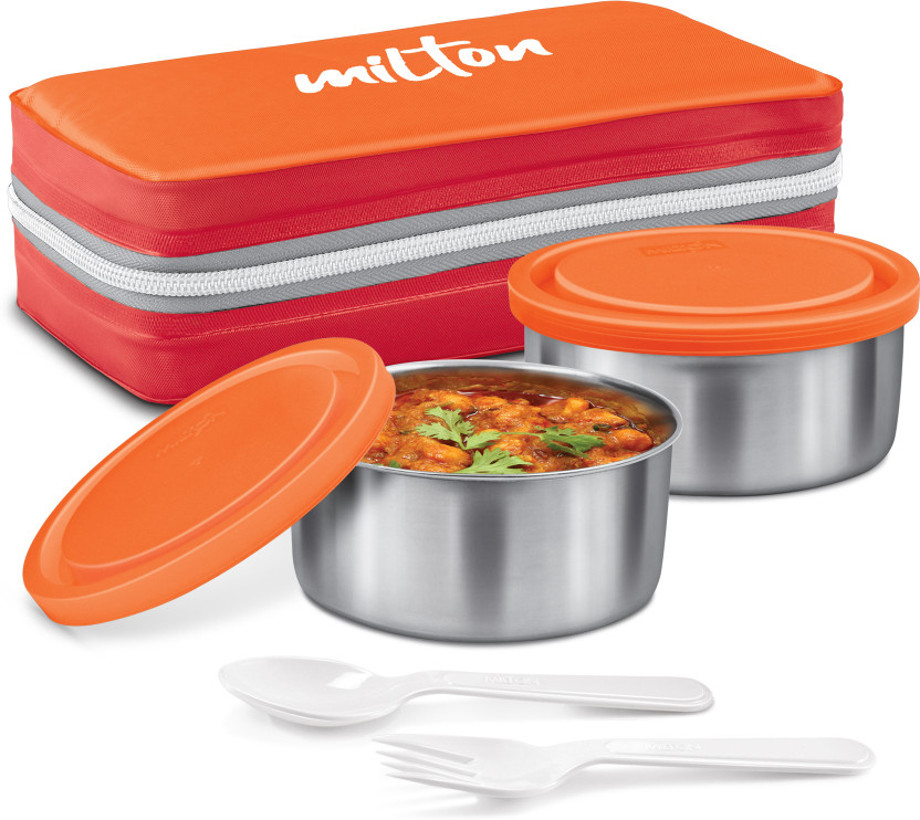 MILTON New Mini Insulated Tiffin 2 Containers Stainless Steel Office Lunch Box(280 ml)