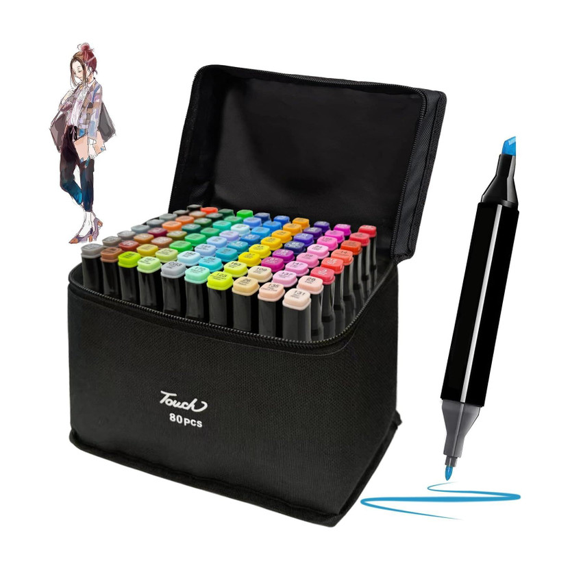 Dwiti Enterprise Dual Tip Art Markers Sketching Head Marker Pens for Kids Adult 80 Colors(Set of 80, Black)