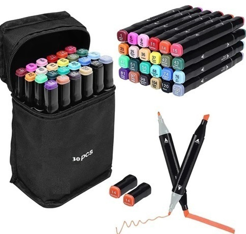 Corslet Alcohol Marker Pen , Dual Tip| Brush Pen(Set of 30, Random Color)