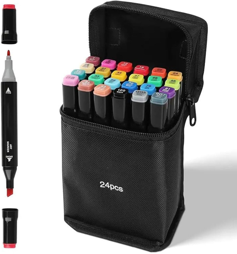 Cozykart Cozykart 24 Colors Dual Tip Art Marker Pen Set with Carry Case for Drawing Sketching - Flipkart Deal