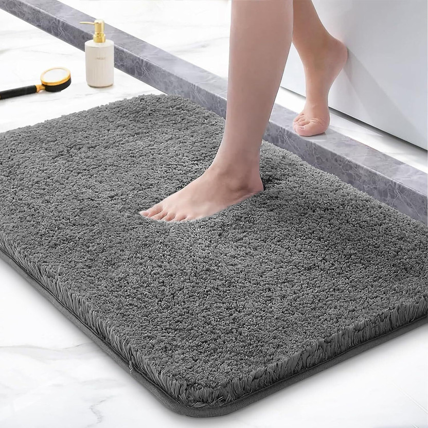 Roseate Microfiber Bathroom Mat(Doormat, Floormat - 40x60 cm, Grey, Free)