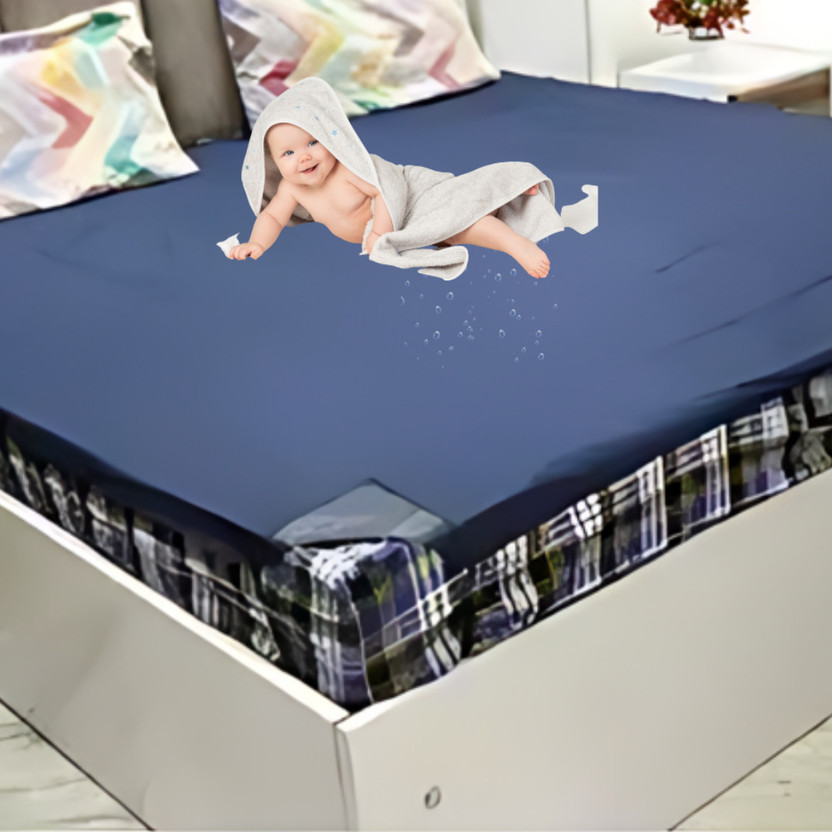 Swiftbuy King Size Elastic Strap Polyster Waterproof Mattress Cover(190 cm x 182 cm, Blue)