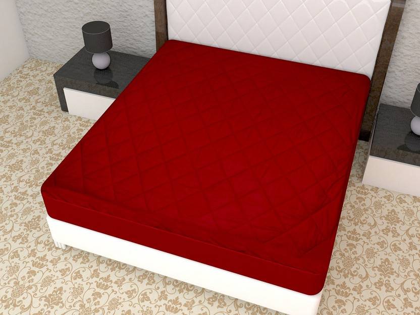 RADHA TEXTILES King Size Fitted Polycotton Breathable, Waterproof Mattress Cover(195 cm x 180 cm, Maroon)