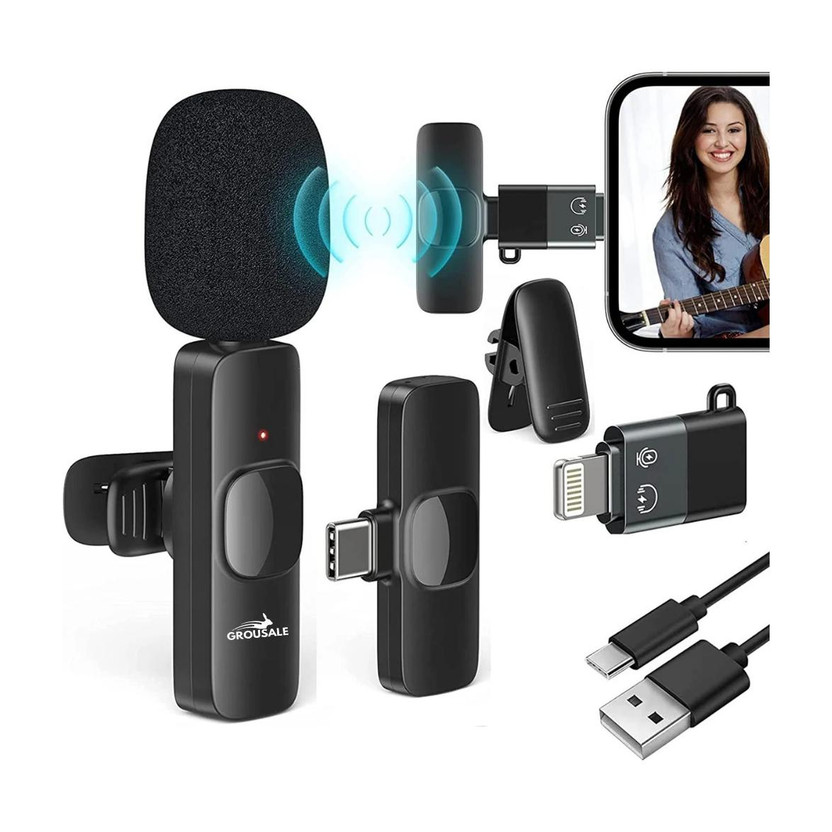 Grousale K8 Omnidirectional Lapel Collar Mic Compatible with iPhone and Type C Android Microphone