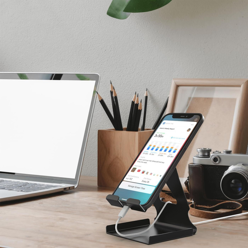 GizmoGrid Mobile Phone Stand | Inbuilt Cable Organiser and Card Holder  Office Set(Black)