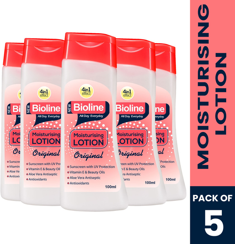 BIOLINE BIOLINE Moisturising Body Lotion with UV Protection, Aloe & Vitamin E (Pack of 5)(500 ml) - Flipkart Deal