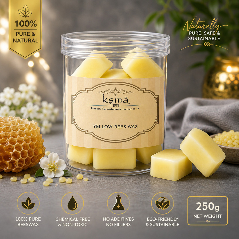 KSMA Yellow Bees Wax Raw Beeswax, Blocks (200 g) | Cosmetic Safe| 200g Candle(Yellow, Pack of 1)