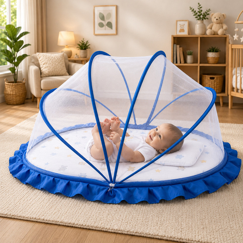 RUPOSHRE BLUE AND WHITE HDPE - High Density Poly Ethylene Washable Kids Mosquito Net(WHITE BLUE, Tent)