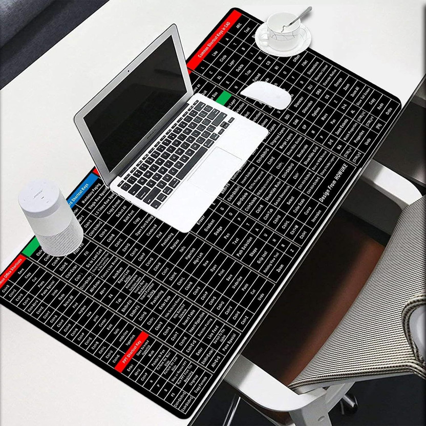 DARSHANAM WORLD Keyboard Mat, Mouse Pad Shortcut Keys Desk Mats for Office Non Slip Base Mousepad(Black)