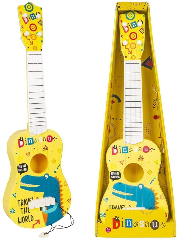 MY BABY LOVE A PERFECT CARE Dinosaur Theme Guitar 4 Strings Acoustic Music Toys for Kid|Guitar for Beginners(Yellow)