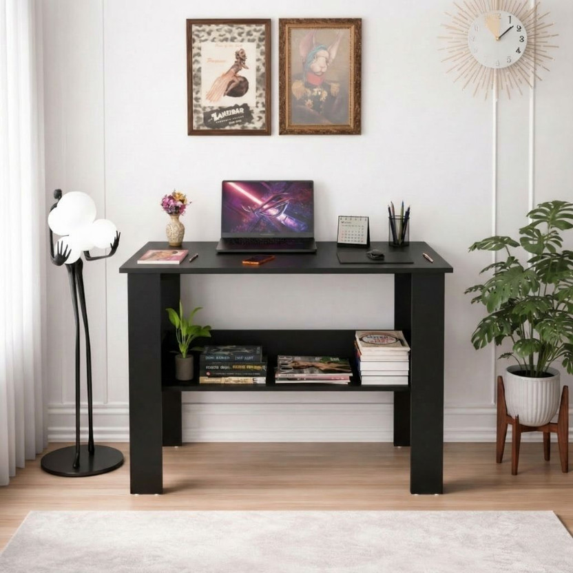 Flipkart Perfect Homes Portable Workstation Computer Desk with Storage, For Office, Home Engineered Wood Computer Desk(Straight, Finish Color - Black, DIY(Do-It-Yourself))