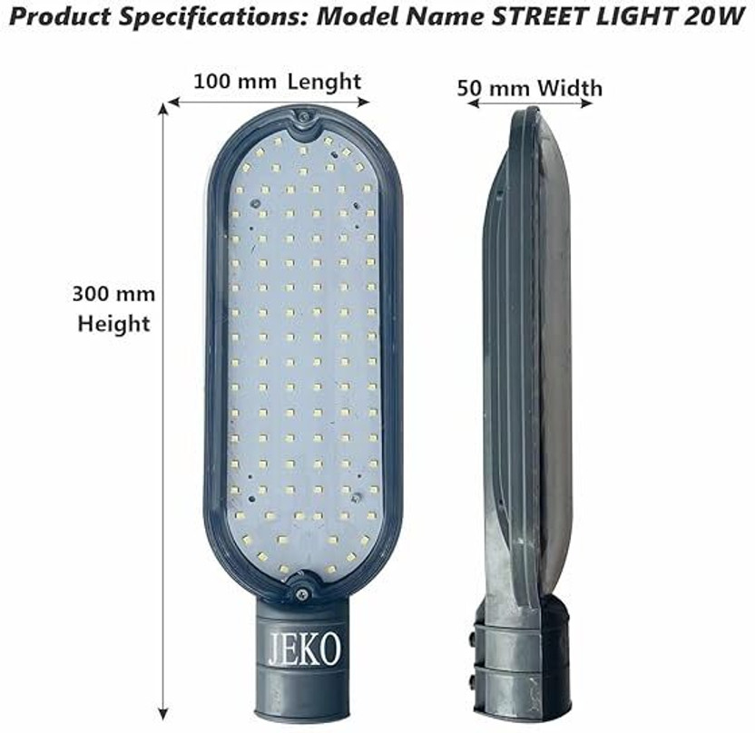 Jeko Energy-Efficient Outdoor Lighting - 20W LED Street Light | IP66 Waterproof, Dustproof & Durable for Office & School Street Light Outdoor Lamp(White)