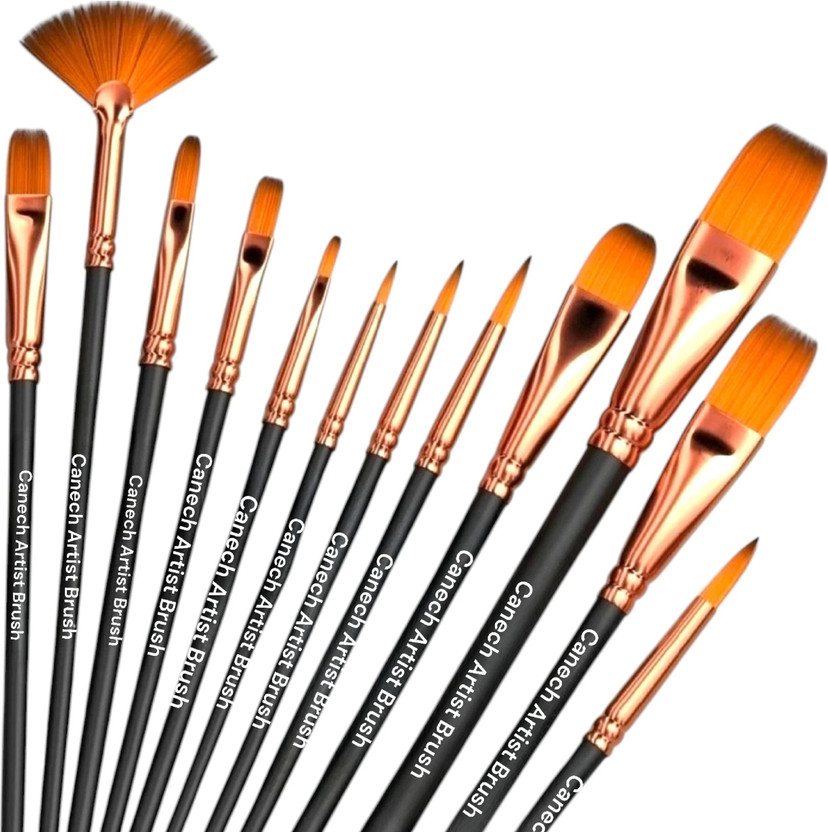 CANECH Artist Professional Nylon Painting Pens/Brush Acrylic Oil Watercolor(Set of 1, Black, GOLDEN)