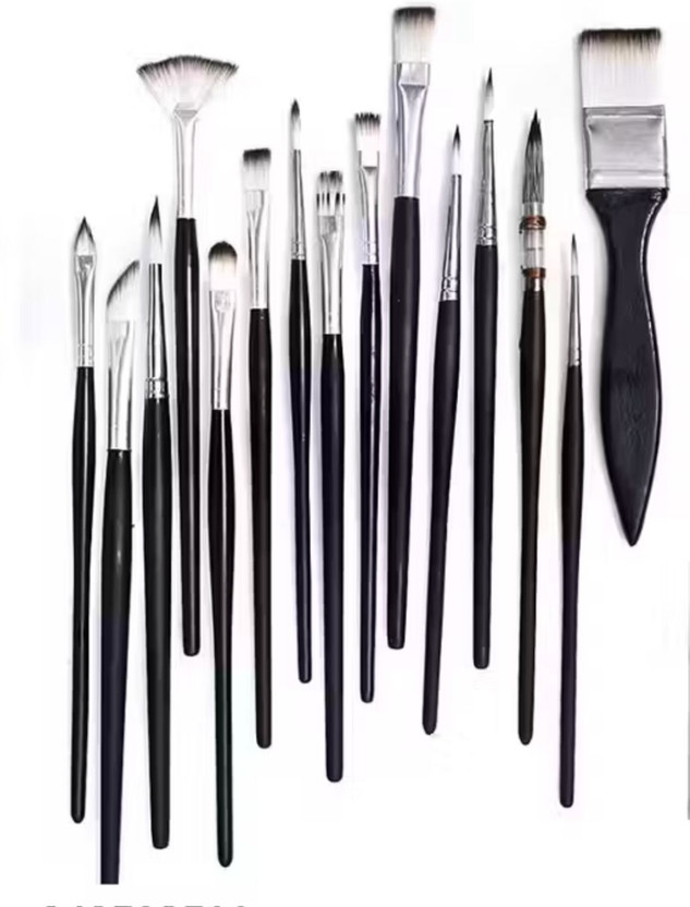BloomTip Painting Brush Set 15 pieces for Multipurpose Painting Acrylic, Watercolour(Set of 15, White, Black)