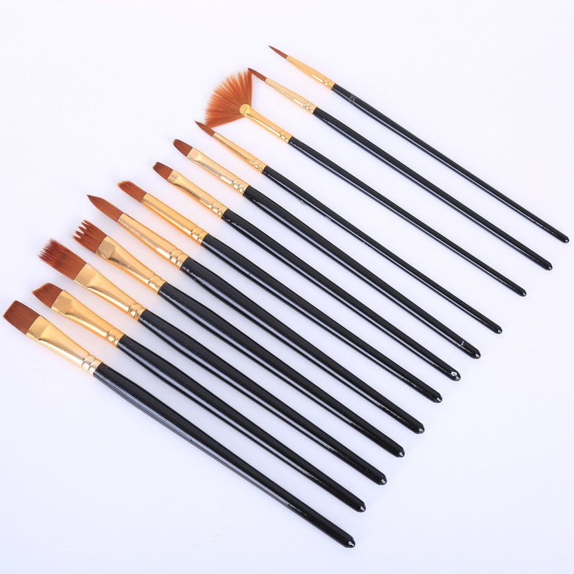 Tanu Craft Artist Painting Brushes Set of 12 Professional Round Pointed Tip Nylon Hair Artist Acrylic Paint Brush for Acrylic/Watercolor/Oil Painting(Color balck+Golden)(Set of 12, Black, Golden)