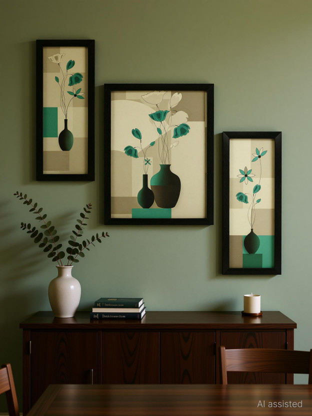 Indianara FLORAL WITHOUT GLASS Digital Reprint 13 inch x 10 inch Painting(With Frame, Pack of 3)