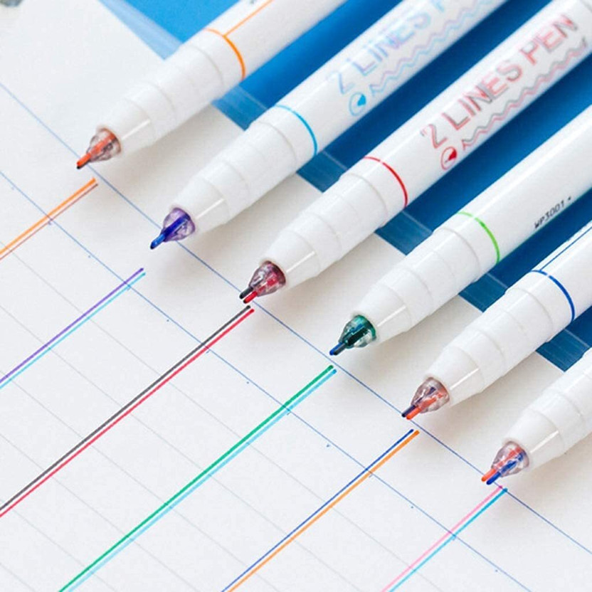 BuyBoxee Two Lines Pen Calligraphy(Pack of 6, Ink Color - Multicolor)