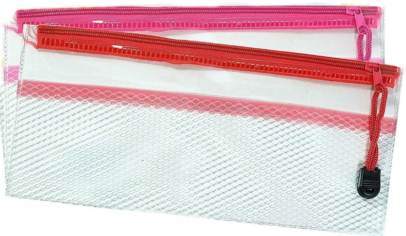 ShubhKraft Birthday Return Gift In Bulk Transparent Zip Lock Stationary Case / Pencil Pouch Multicolor Art Polyester Pencil Boxes(Set of 2, Multicolor)