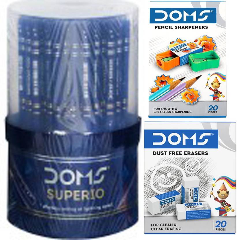 DOMS 50 SUPERIO SUPER DARK PENCIL+20 PENCIL SHARPENERS+20 DUST FREE