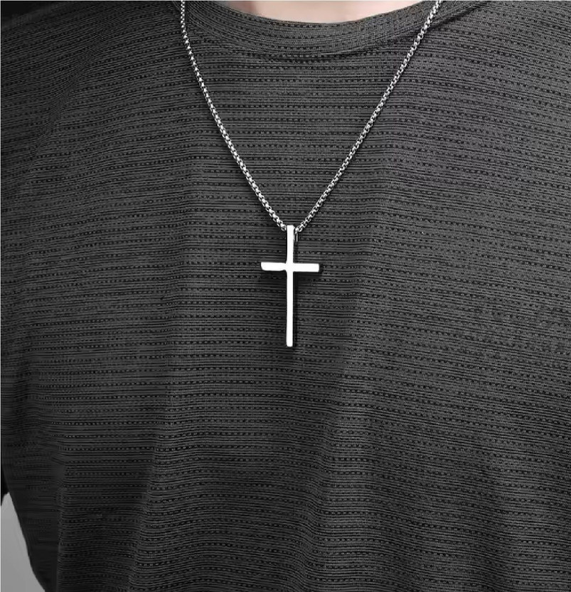 FASHOW Christian Jesus Cross Pendant with Chain for Men/Boy Titanium Stainless Steel Pendant
